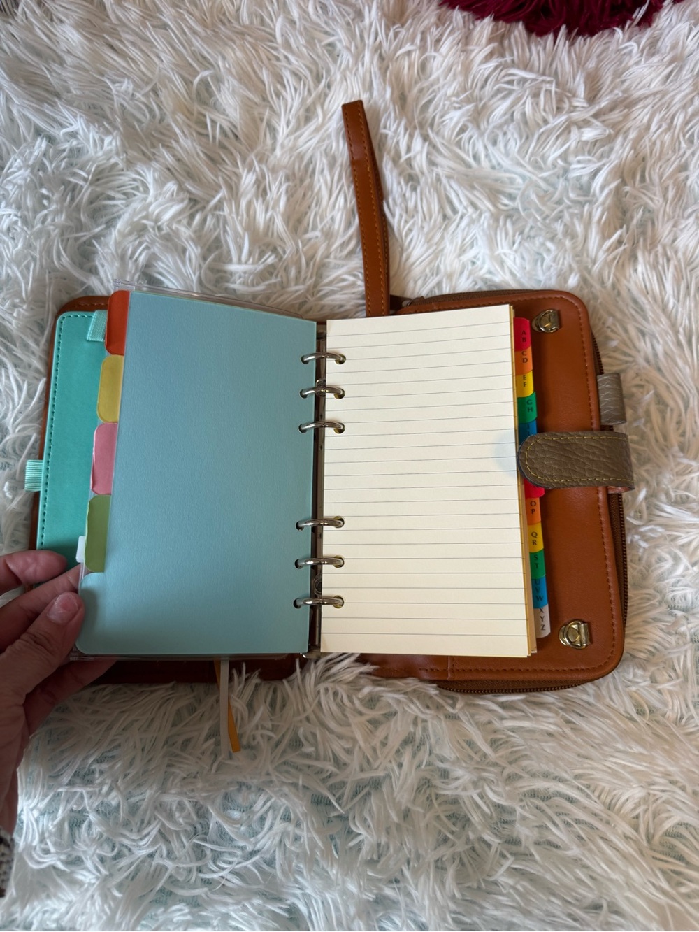 Olive Green Pebbled Leather Planner/Journal with Tan Trim - Picture 9 of 14